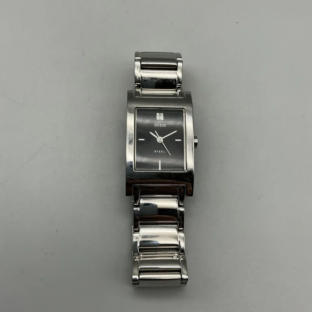 Guess Steel Womens Watch 21mm Black Dial Stainless Bracelet New Battery 6.25